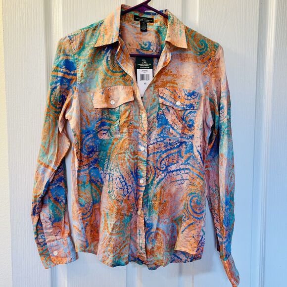Lauren Ralph Lauren Tops - LRL Ralph Lauren Jeans Co Women's XS Shirt Paisley 100% Cotton Roll Tab Sleeves